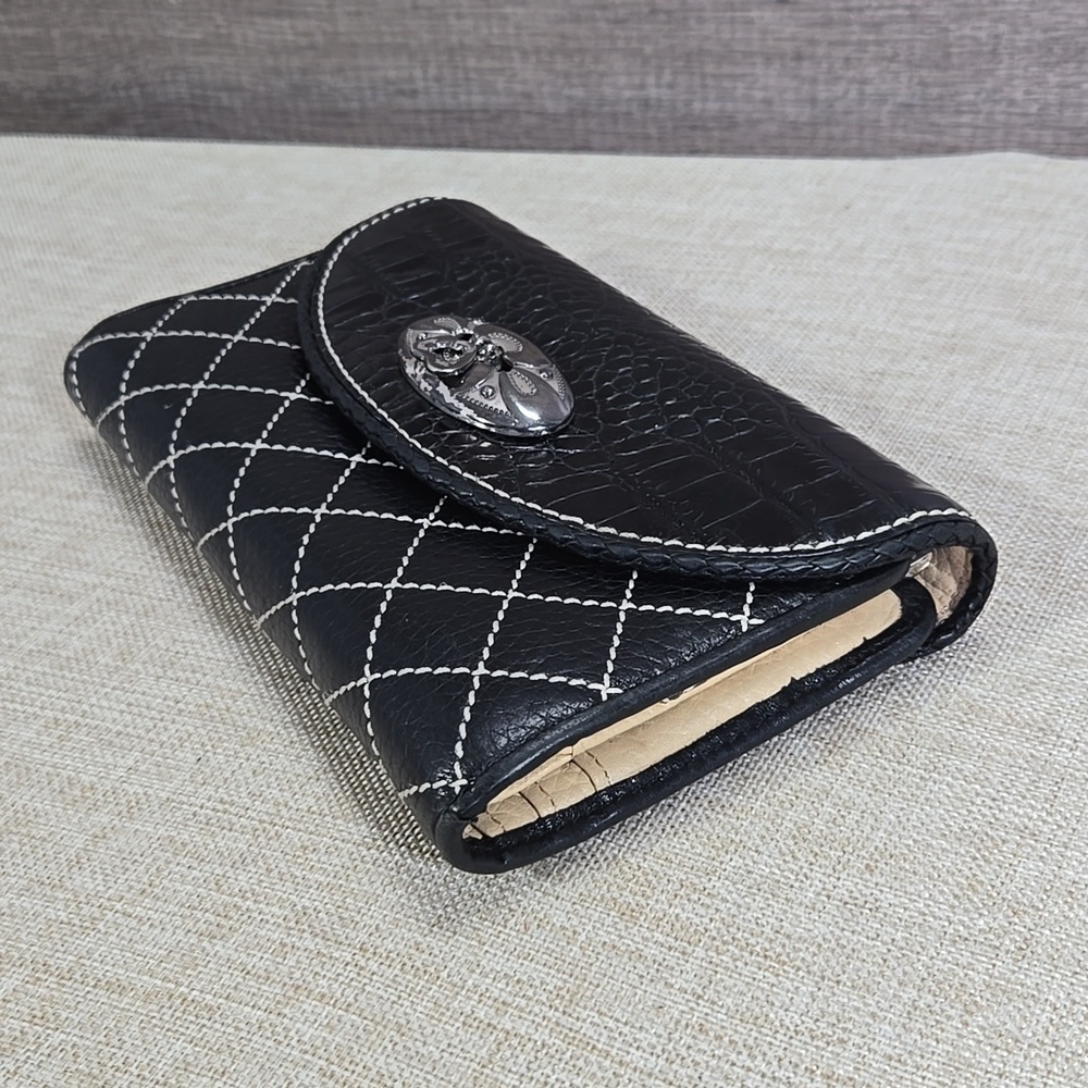 Brighton Black Croc-Embossed Quilted Leather Clutch Wallet - Picture 5 of 11